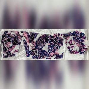 Charlotte Russe Women's M-XL Tropical Pink & Blue Off the Shoulder Cropped Top